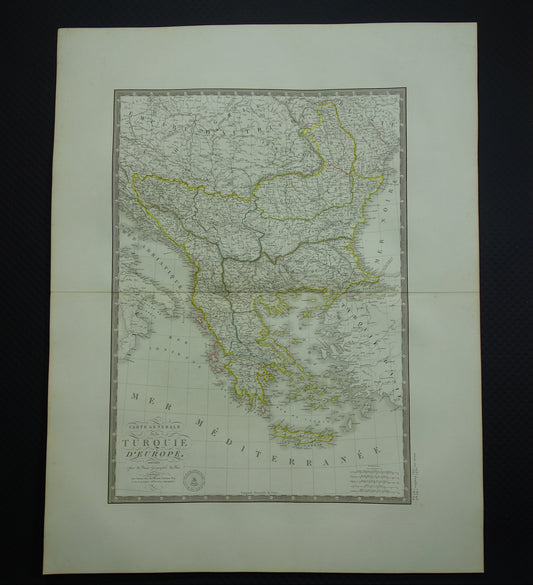 Balkan en Griekenland Ottomaanse Rijk in Europa oude kaart 1826 Grote originele antieke landkaart