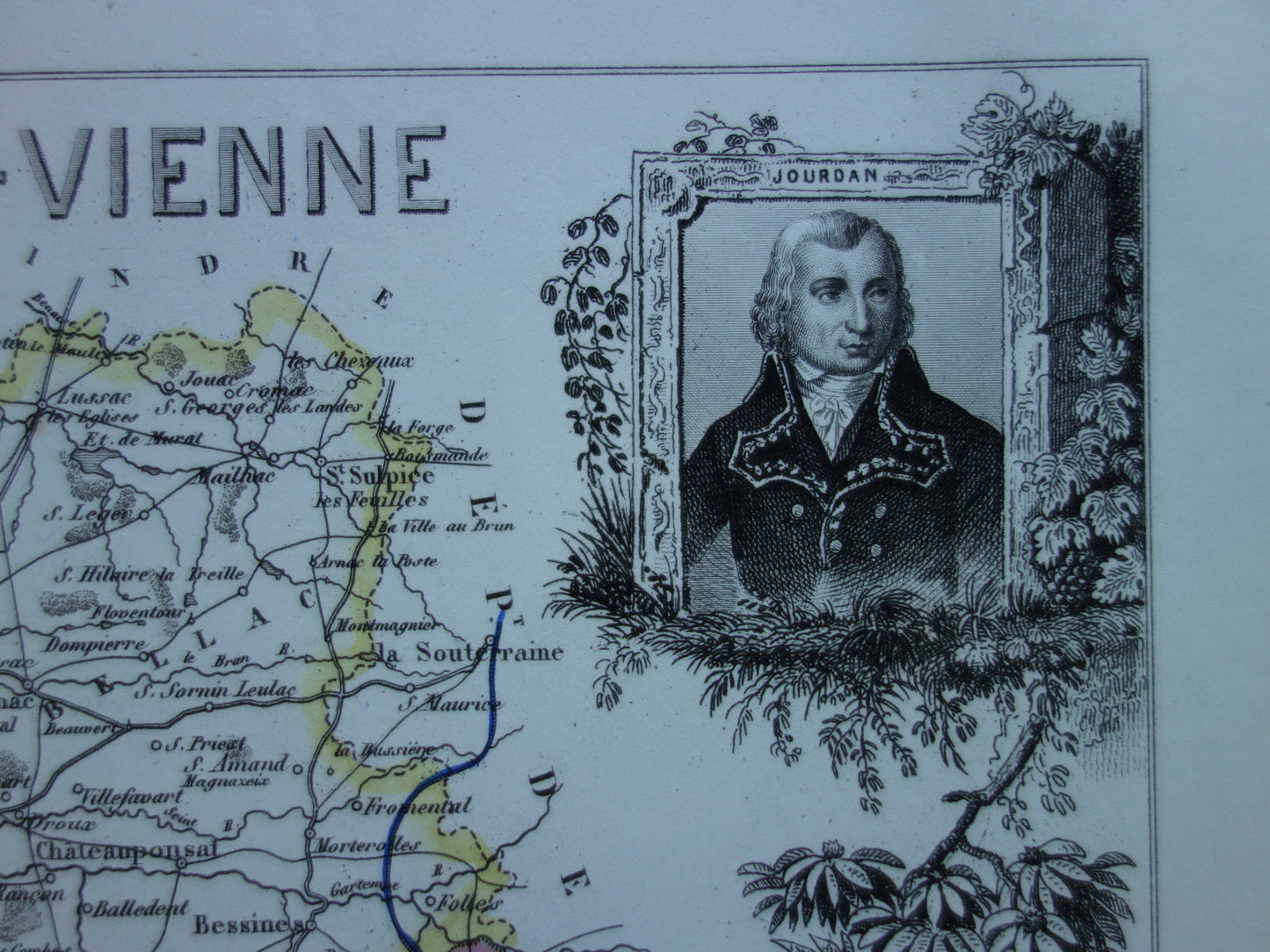 Old map of HAUTE-VIENNE department in France from 1856 original antique hand-colored map Limoges