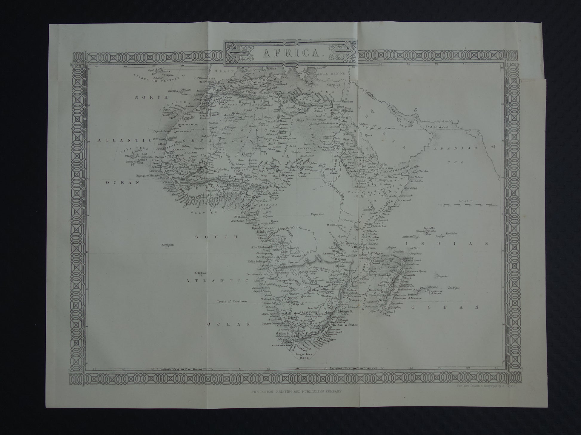 Afrika oude kaart uit 1860 originele antieke landkaart continent Afrika John Rapkin - Vintage kaarten