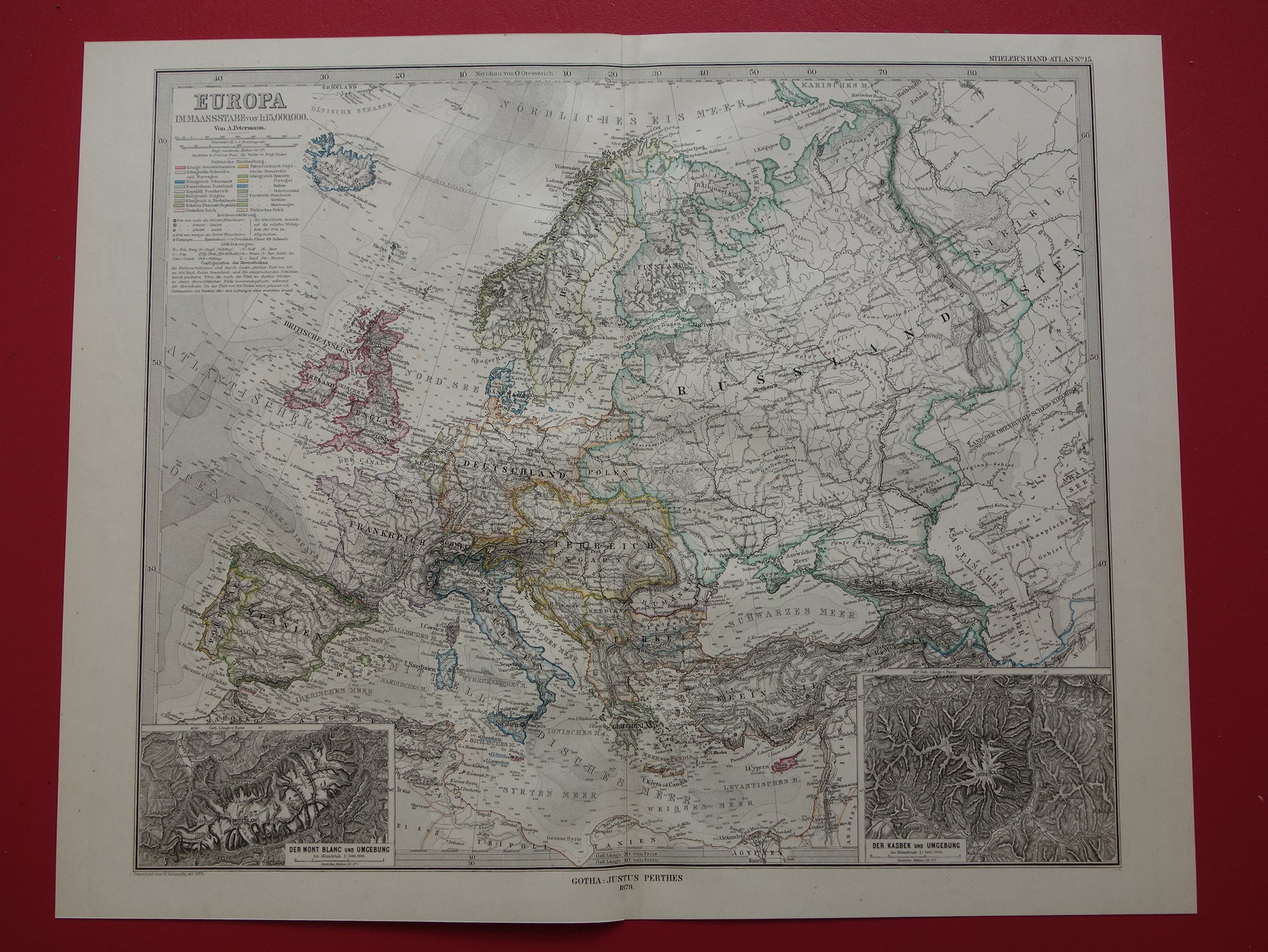 EUROPA oude landkaart van Europa uit 1879 originele antieke Duitse kaart van continent Europa