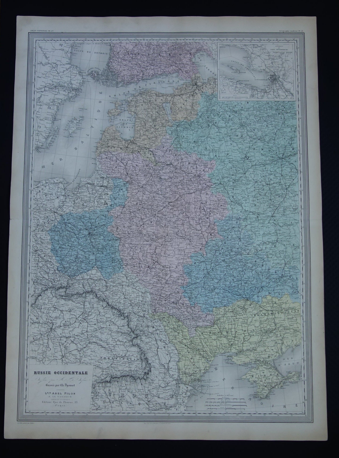 Baltische Staten oude kaart van Europees Rusland 1880 originele antieke landkaart poster Russische Rijk zeer groot formaat
