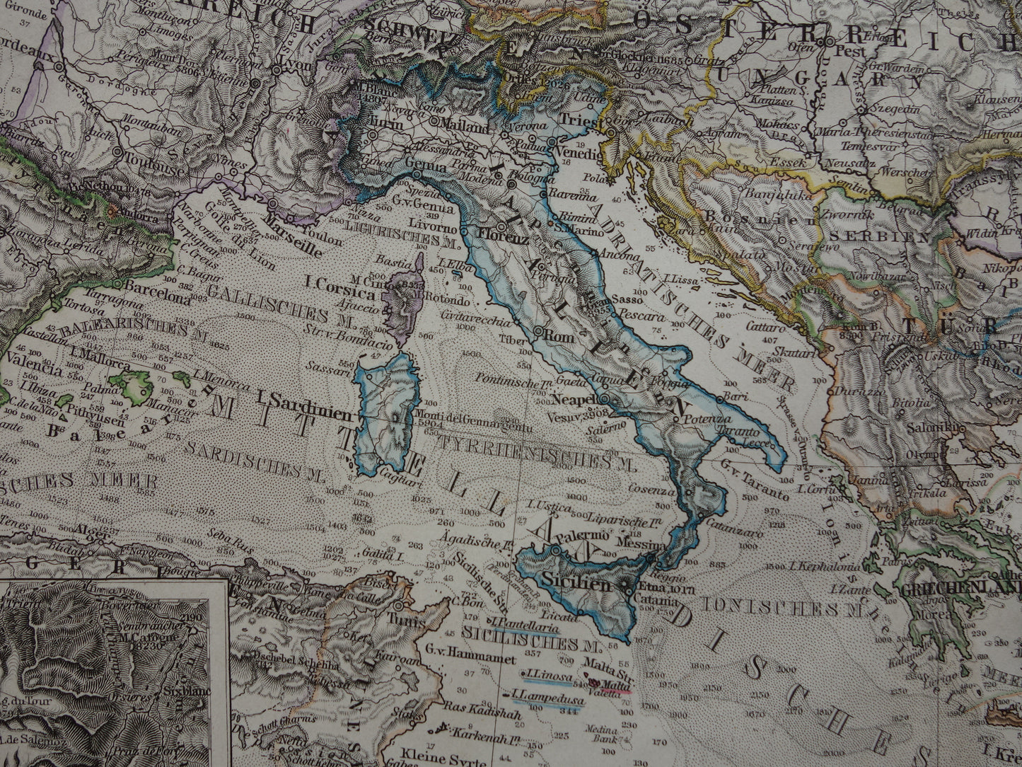 EUROPE old map of Europe from 1879 original antique German map of continent Europe