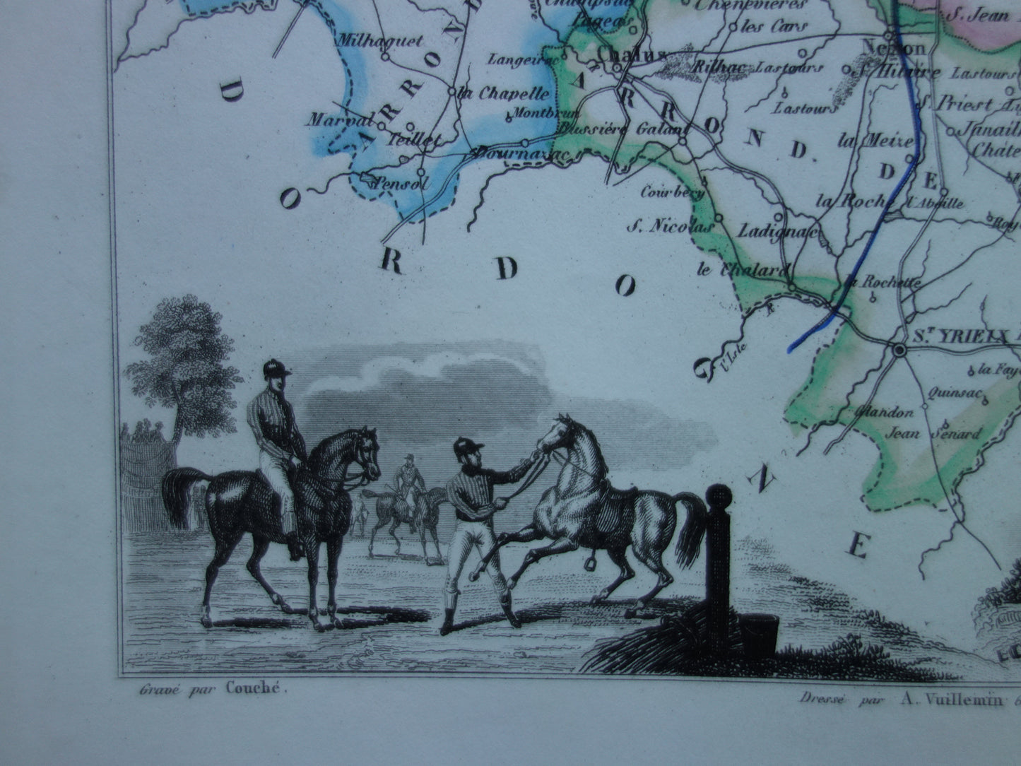 Old map of HAUTE-VIENNE department in France from 1856 original antique hand-colored map Limoges