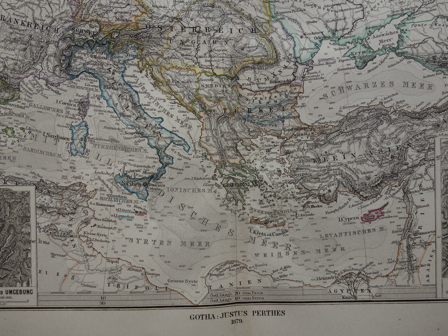 EUROPE old map of Europe from 1879 original antique German map of continent Europe