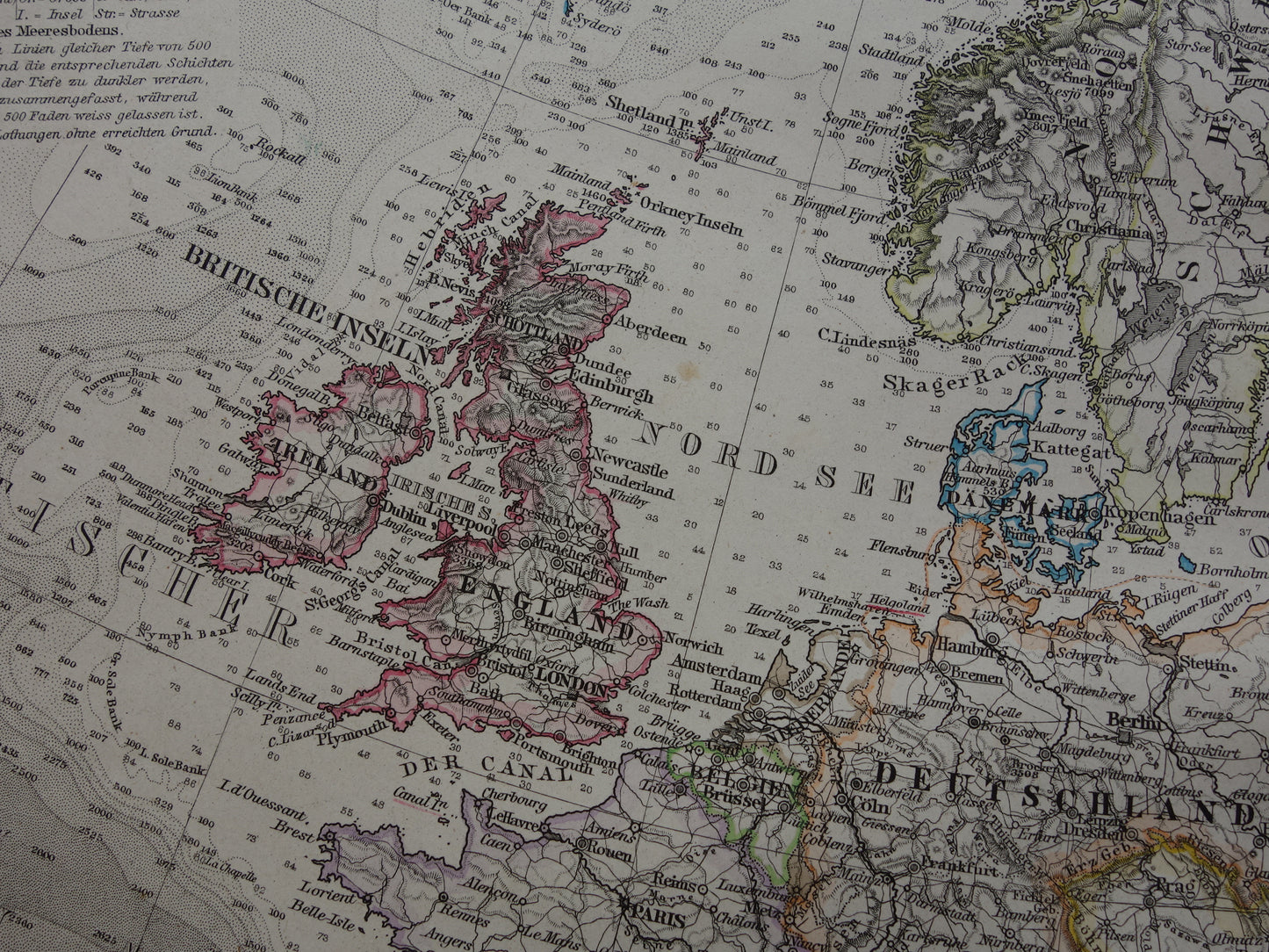 EUROPE old map of Europe from 1879 original antique German map of continent Europe