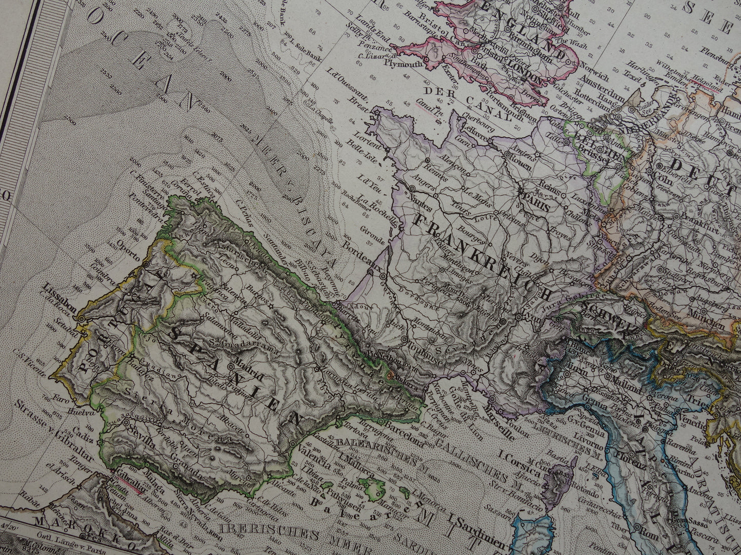 EUROPE old map of Europe from 1879 original antique German map of continent Europe