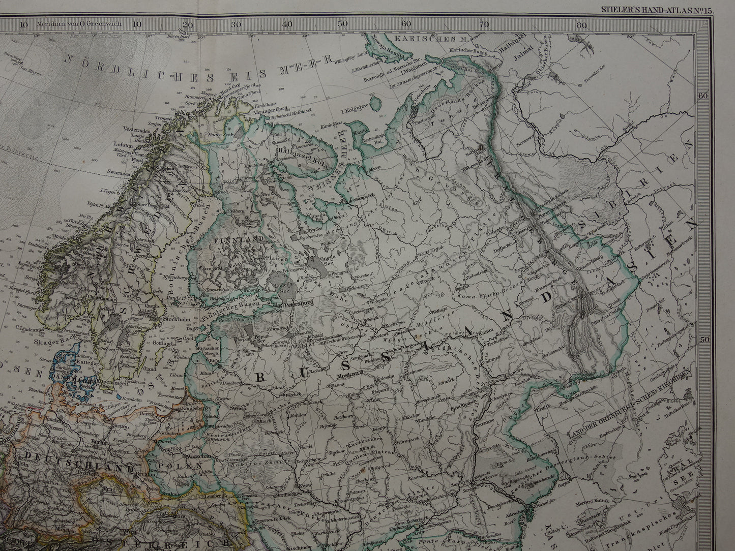 EUROPE old map of Europe from 1879 original antique German map of continent Europe