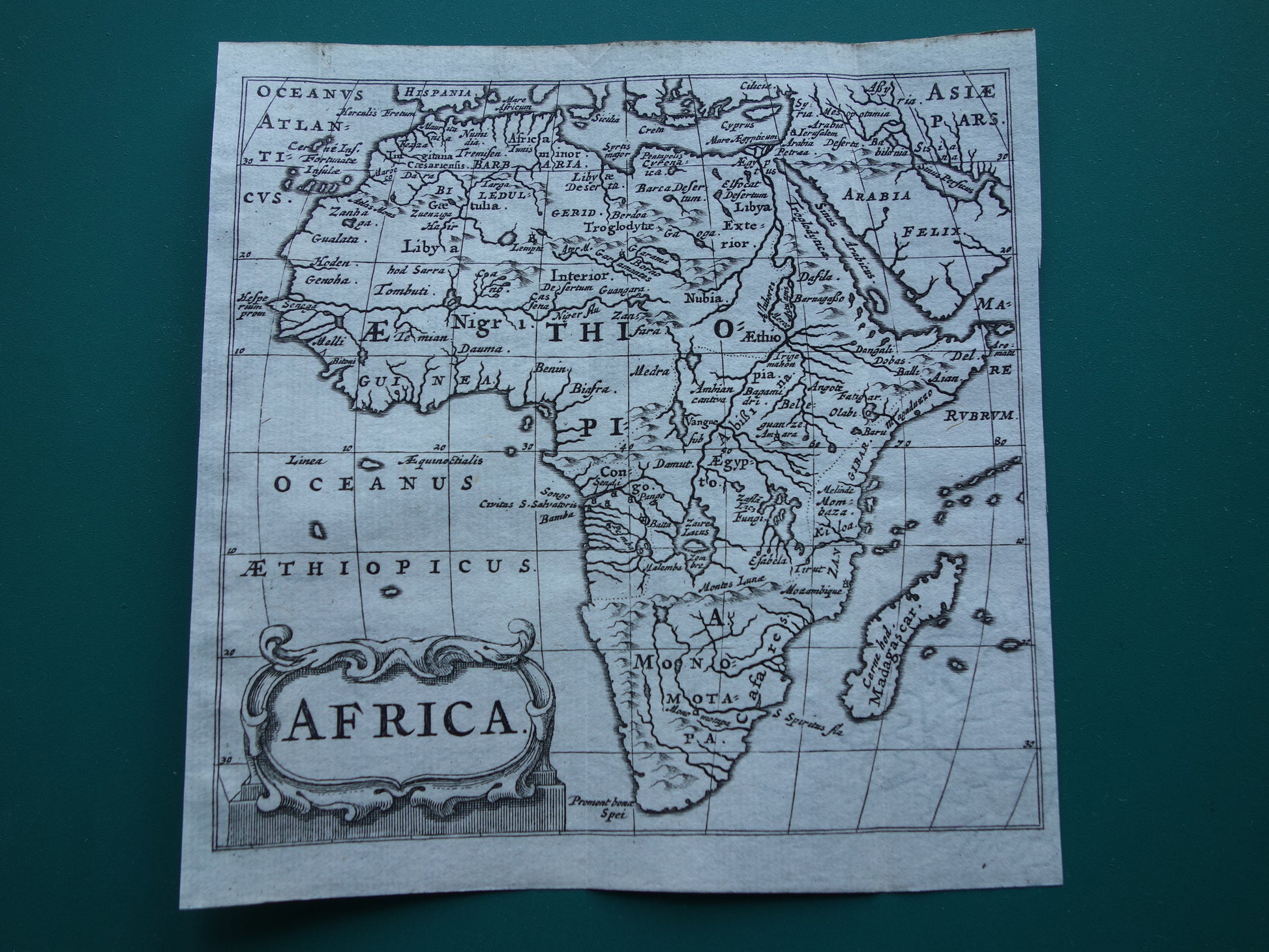 AFRIKA 360+ jaar oude kaart van continent Afrika 1661 originele antieke landkaart klein formaat