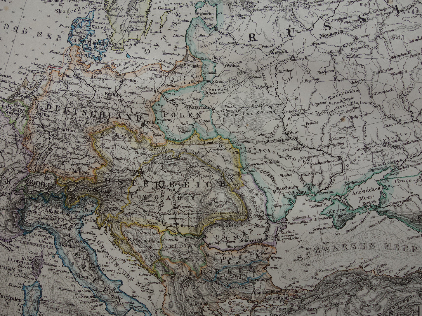 EUROPE old map of Europe from 1879 original antique German map of continent Europe