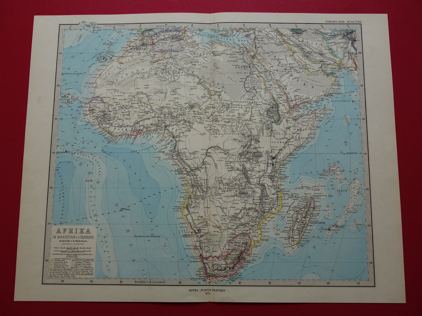 Antique map of Africa in 1879 Original 145+ year old hand-colored map of the African continent