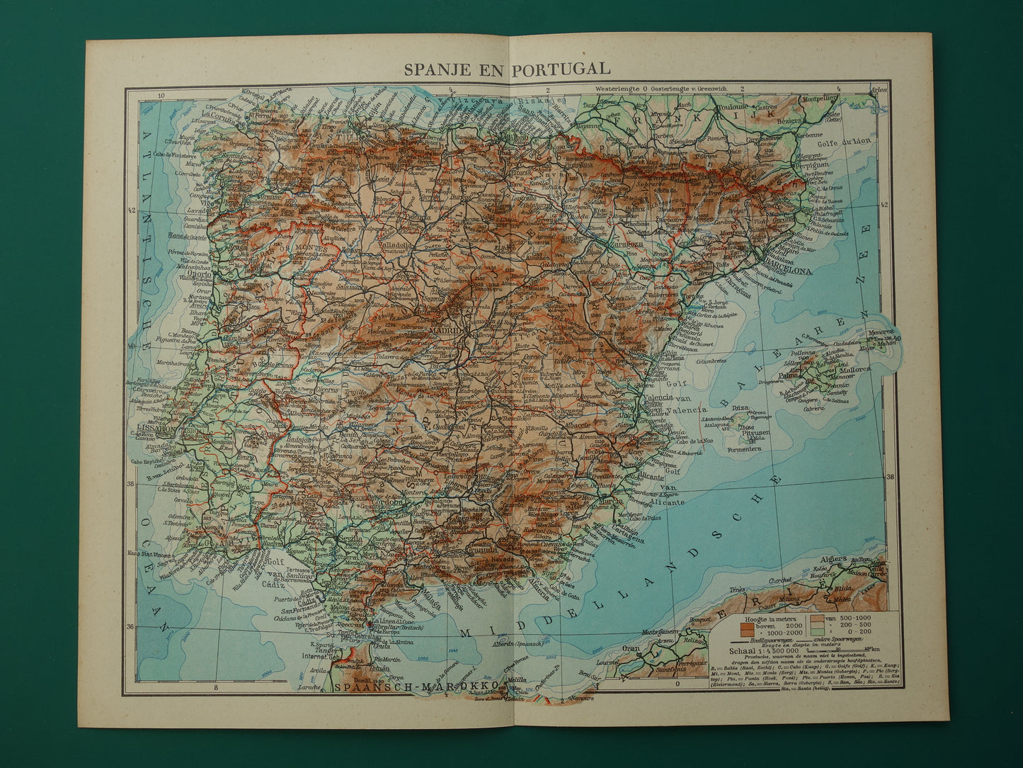 SPAIN Old map from the year 1938 historical Dutch map Spain Portugal vintage maps