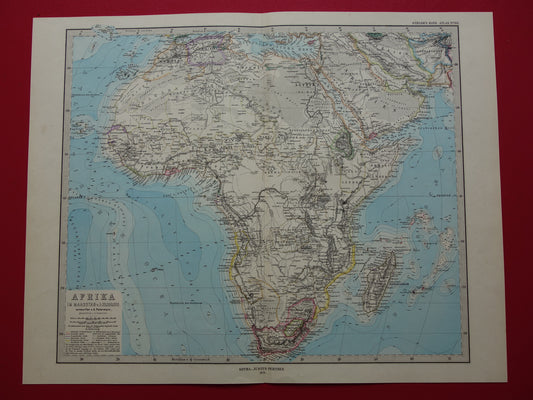 Antieke landkaart van Afrika in 1879 Originele 145+ jaar oude handgekleurde kaart van Afrikaans continent
