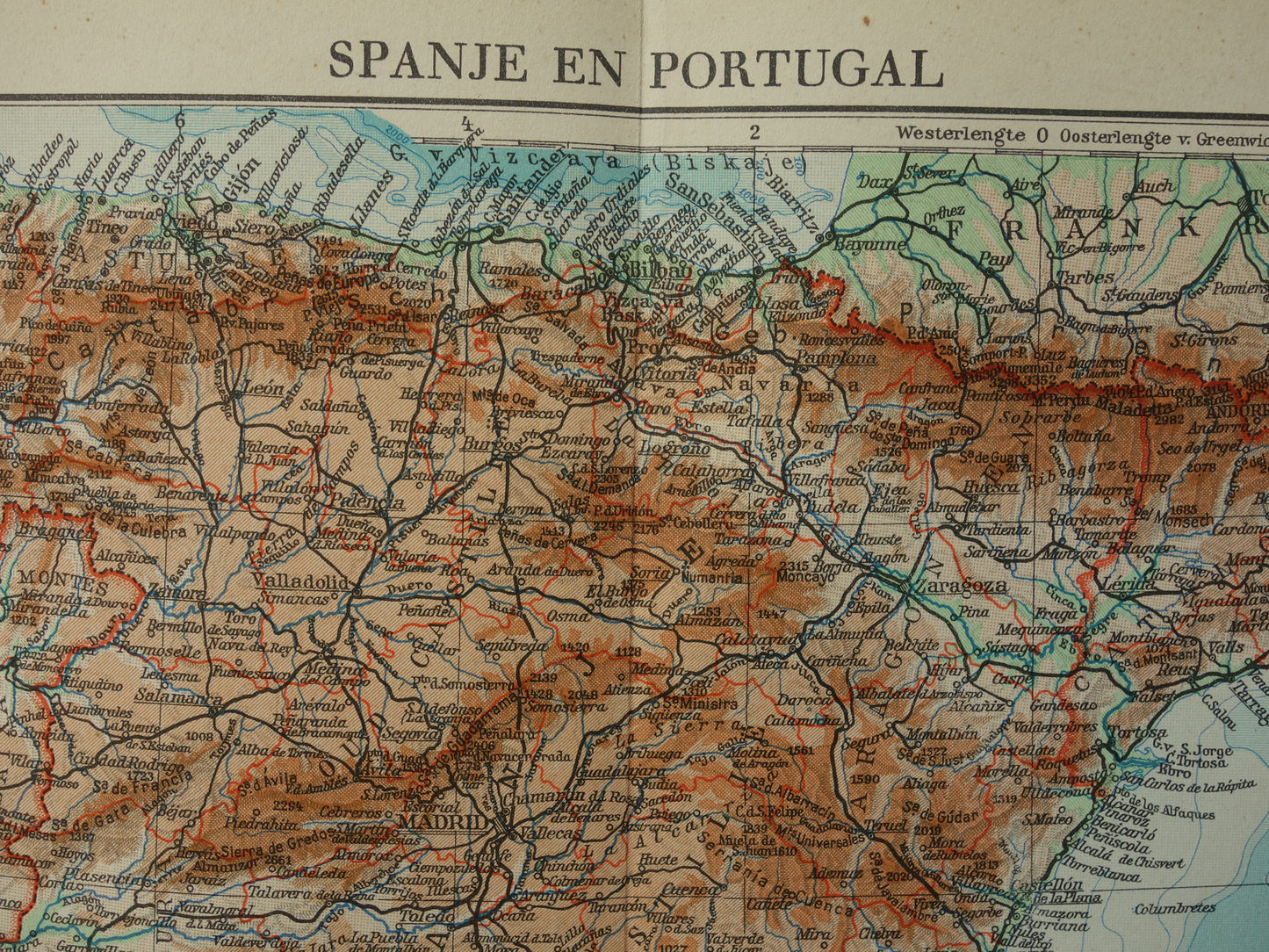 SPAIN Old map from the year 1938 historical Dutch map Spain Portugal vintage maps