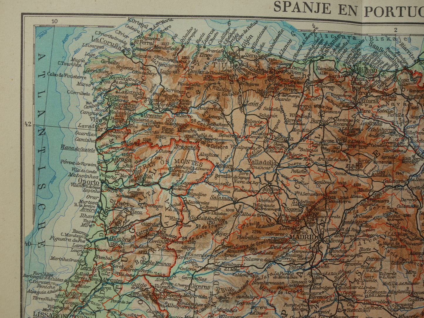 SPAIN Old map from the year 1938 historical Dutch map Spain Portugal vintage maps