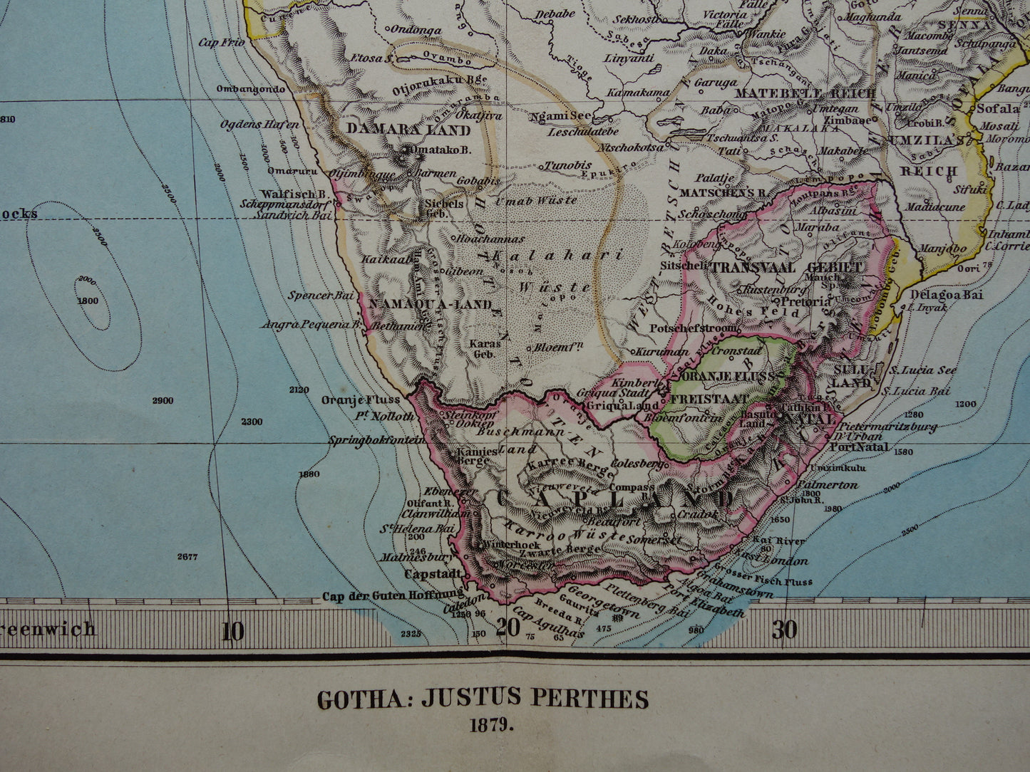 Antique map of Africa in 1879 Original 145+ year old hand-colored map of the African continent