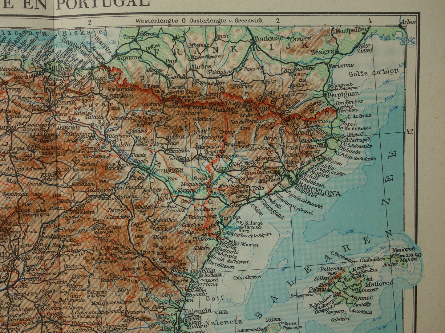 SPAIN Old map from the year 1938 historical Dutch map Spain Portugal vintage maps