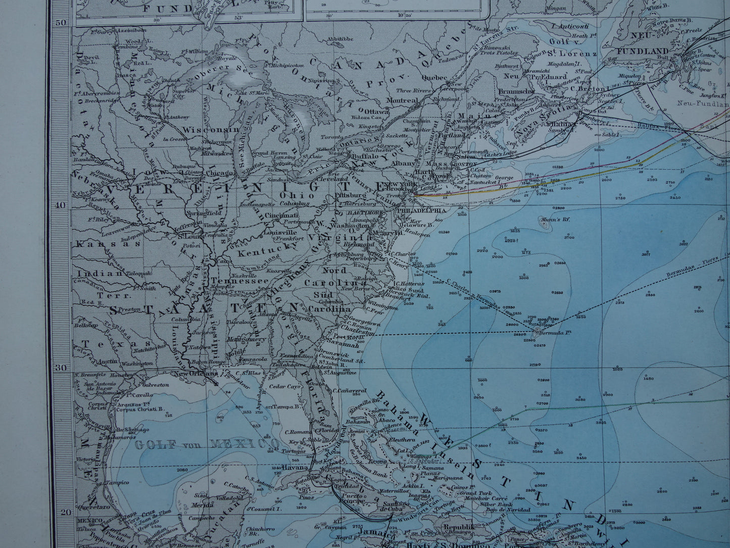 ATLANTIC OCEAN old map of the North Atlantic Ocean 1880 original antique map vintage shipping nautical chart