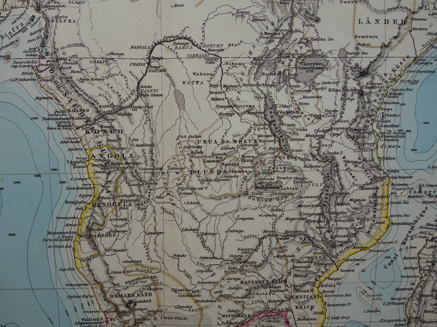 Antique map of Africa in 1879 Original 145+ year old hand-colored map of the African continent