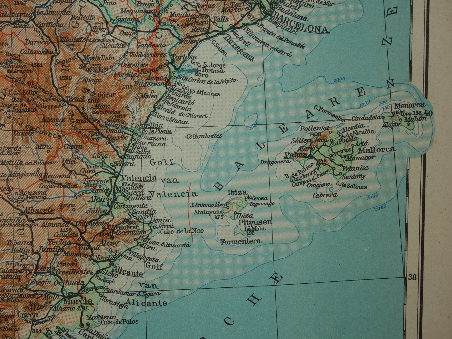 SPAIN Old map from the year 1938 historical Dutch map Spain Portugal vintage maps