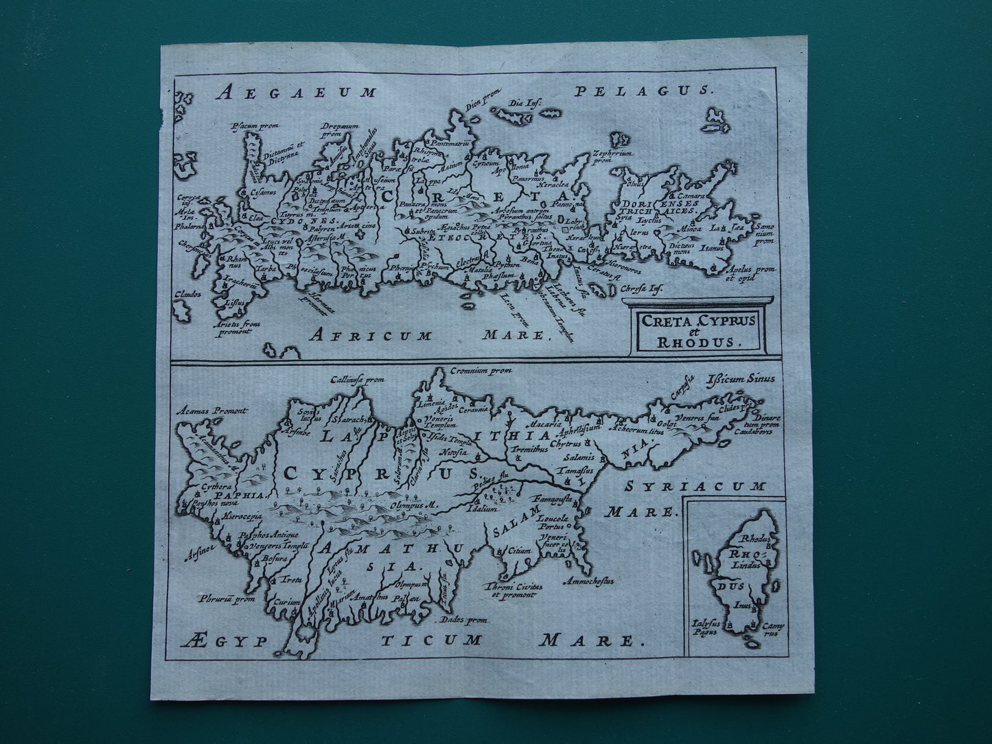 360+ jaar oude kaart van Kreta en Cyprus 1661 originele antieke landkaart klein formaat