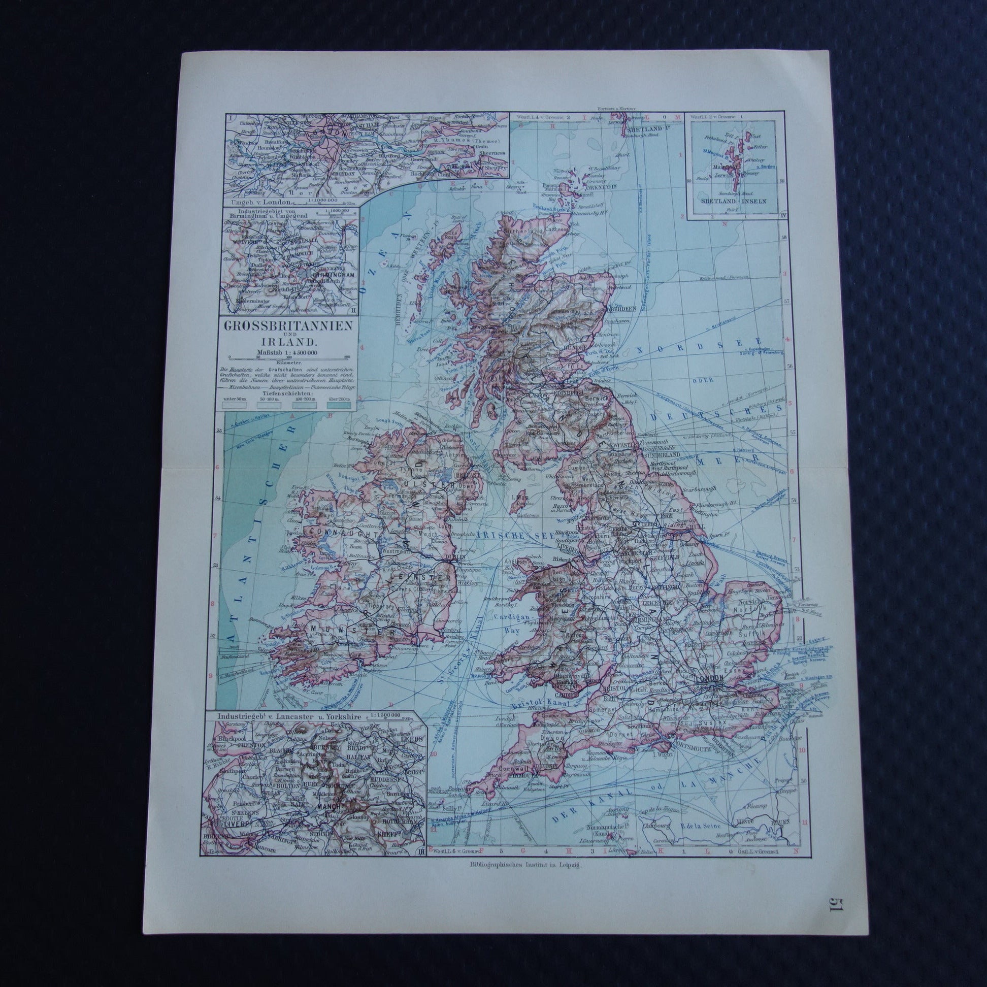 BRITSE EILANDEN oude kaart van Verenigd Koninkrijk Ierland Groot-Brittannië uit 1913 originele antieke landkaart
