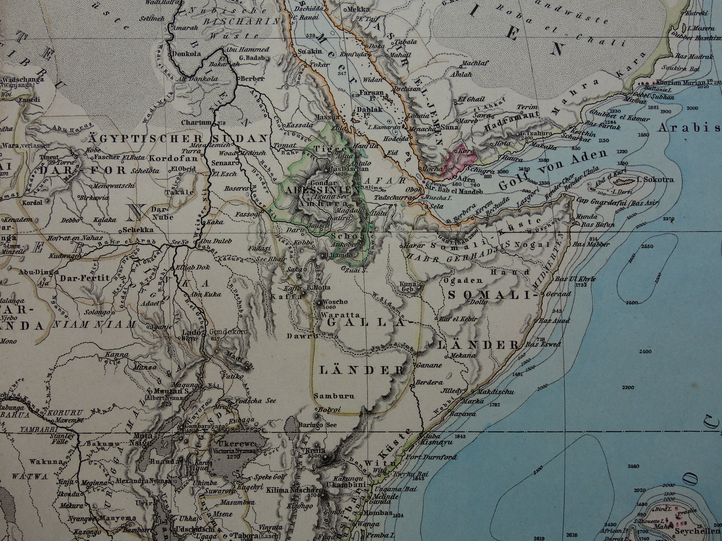 Antique map of Africa in 1879 Original 145+ year old hand-colored map of the African continent