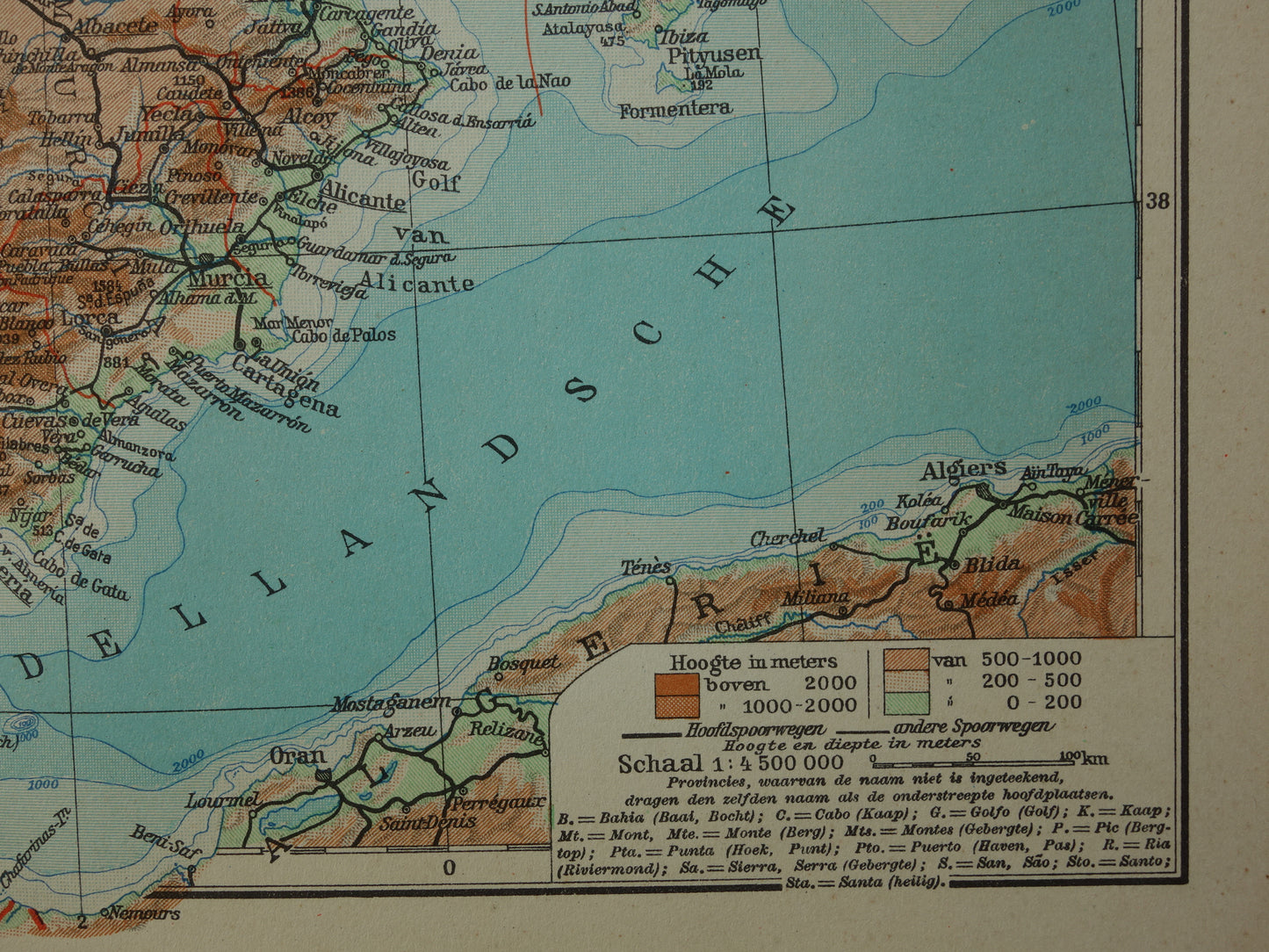 SPAIN Old map from the year 1938 historical Dutch map Spain Portugal vintage maps