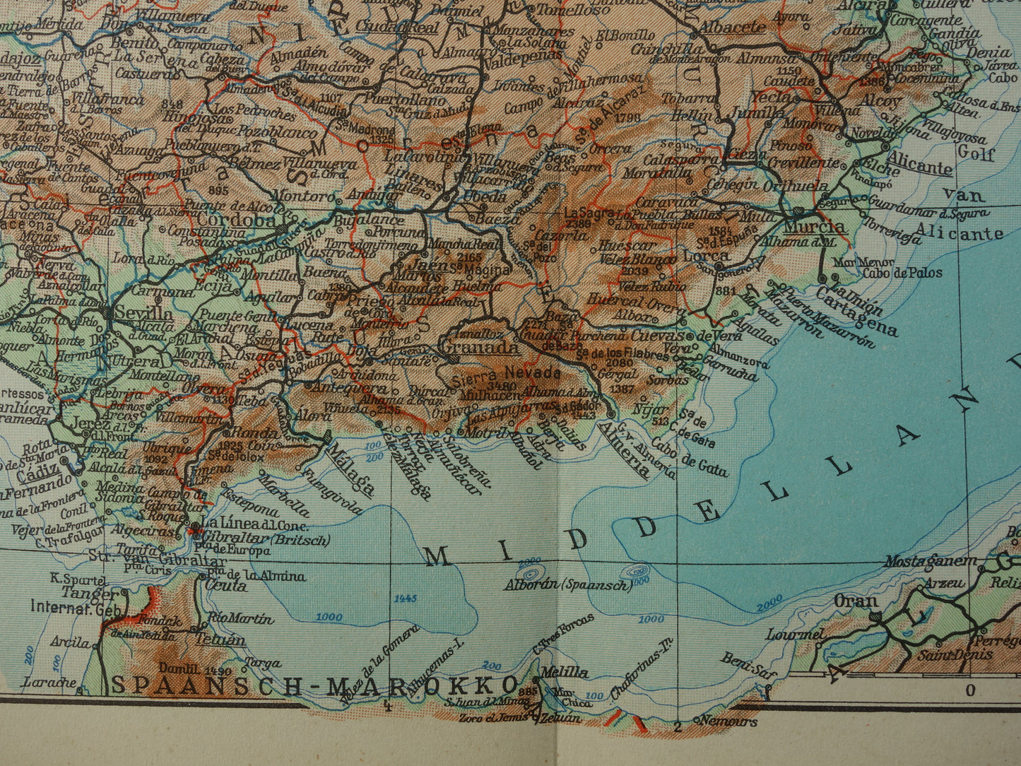 SPAIN Old map from the year 1938 historical Dutch map Spain Portugal vintage maps