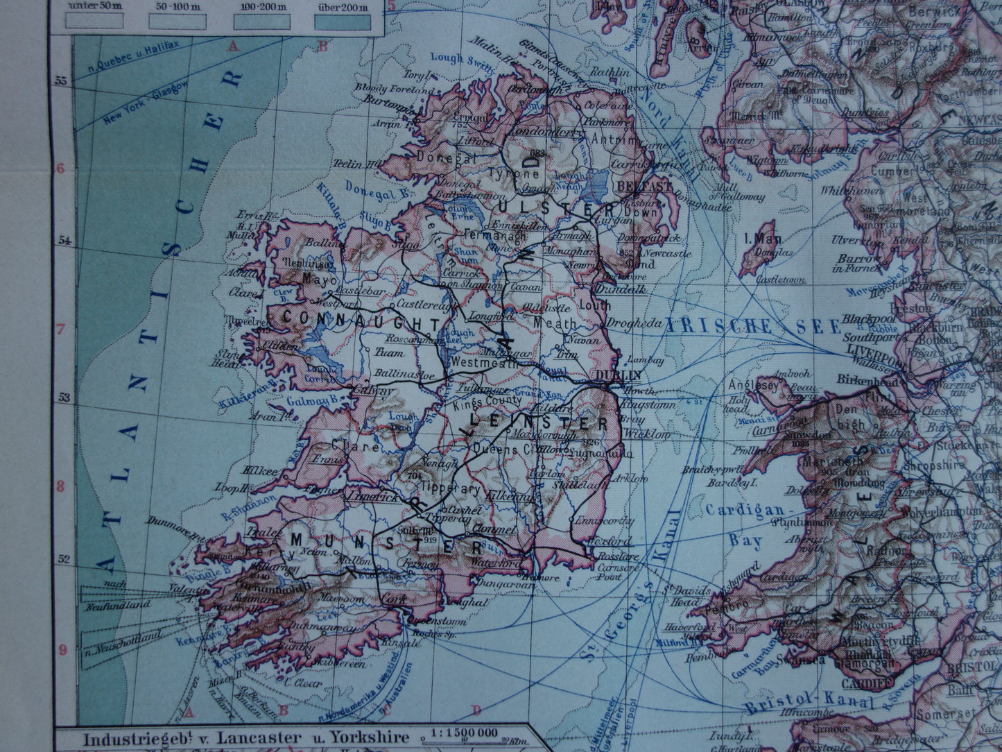 Britische Inseln, alte Karte des Vereinigten Königreichs, Irlands und Großbritanniens von 1913, originale antike Karte