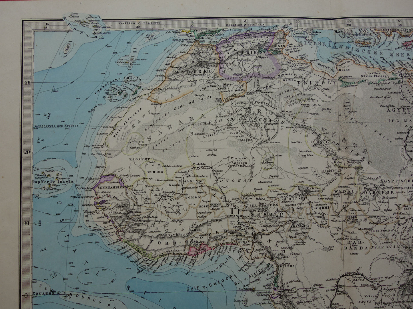 Antique map of Africa in 1879 Original 145+ year old hand-colored map of the African continent