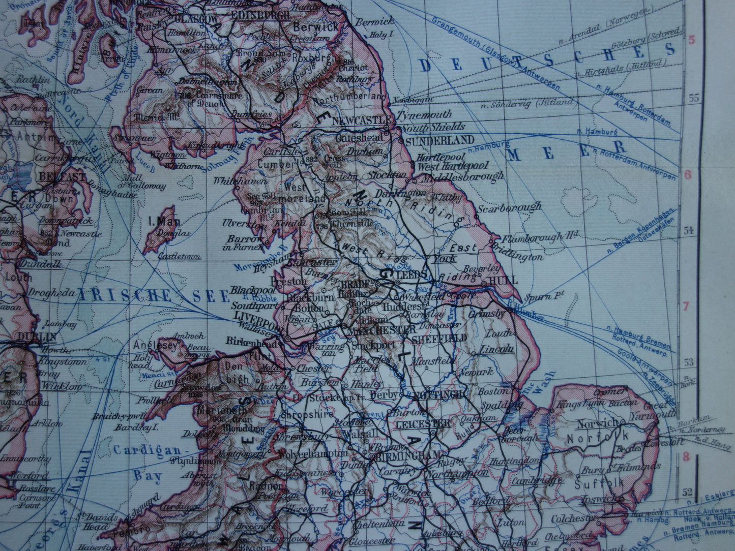 Britische Inseln, alte Karte des Vereinigten Königreichs, Irlands und Großbritanniens von 1913, originale antike Karte
