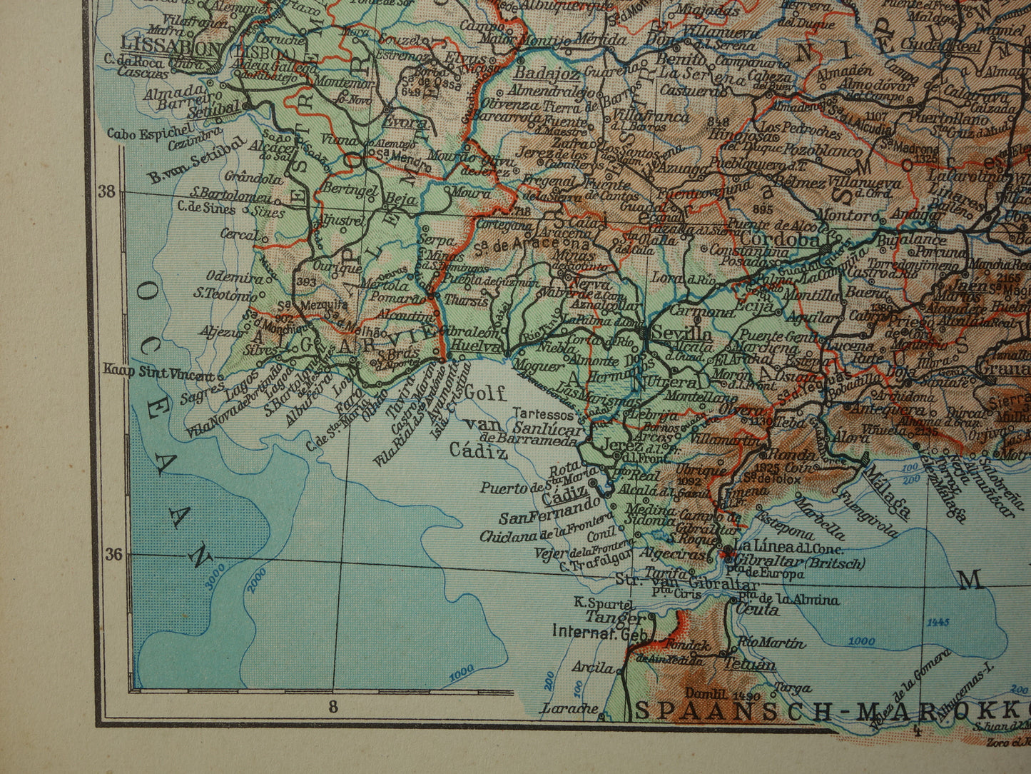 SPAIN Old map from the year 1938 historical Dutch map Spain Portugal vintage maps