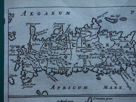 360+ jaar oude kaart van Kreta en Cyprus 1661 originele antieke landkaart klein formaat
