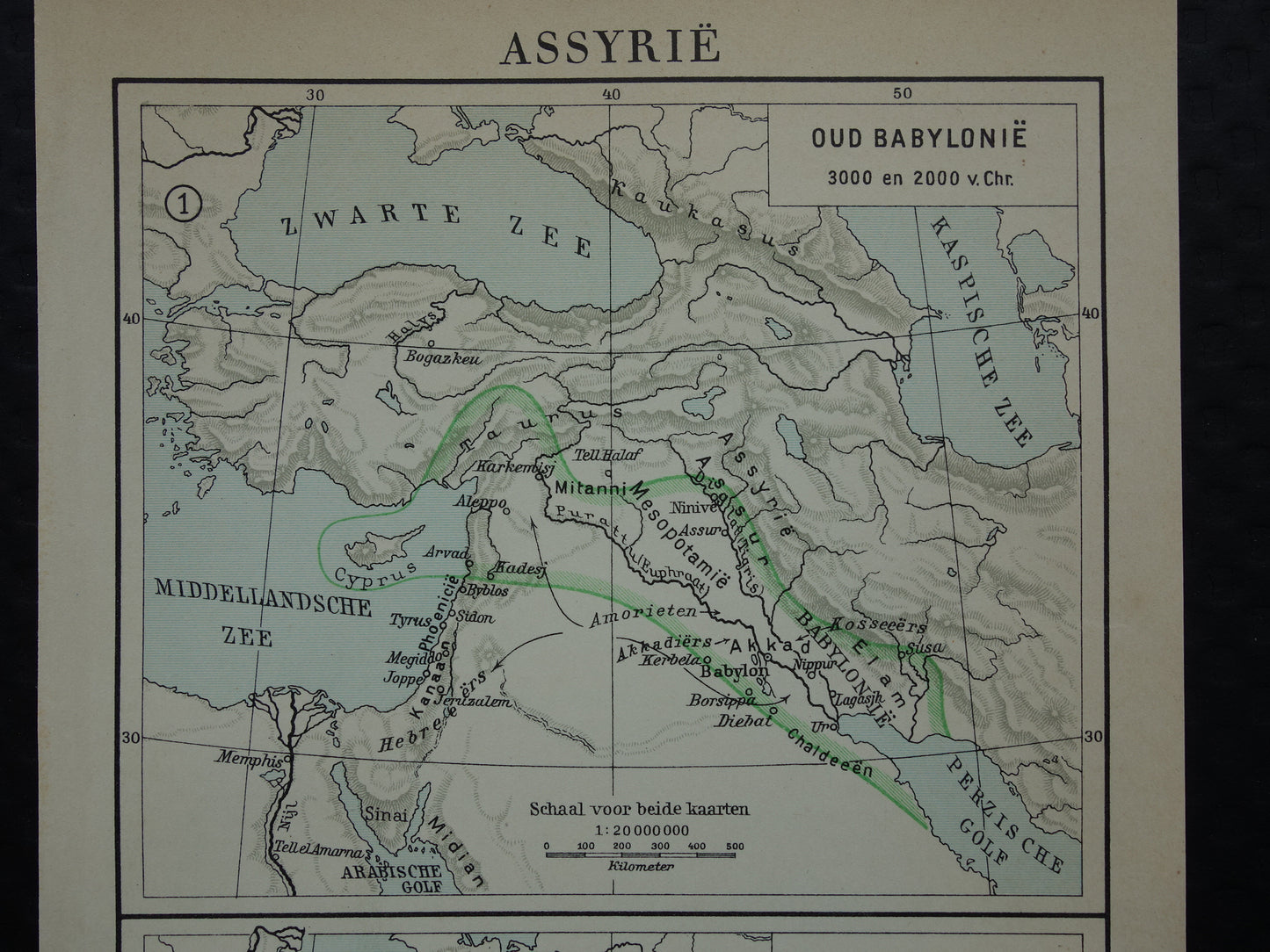 Old map of Assyria from 1933 small original vintage Dutch history map of Babylonia and Assyrian Empire