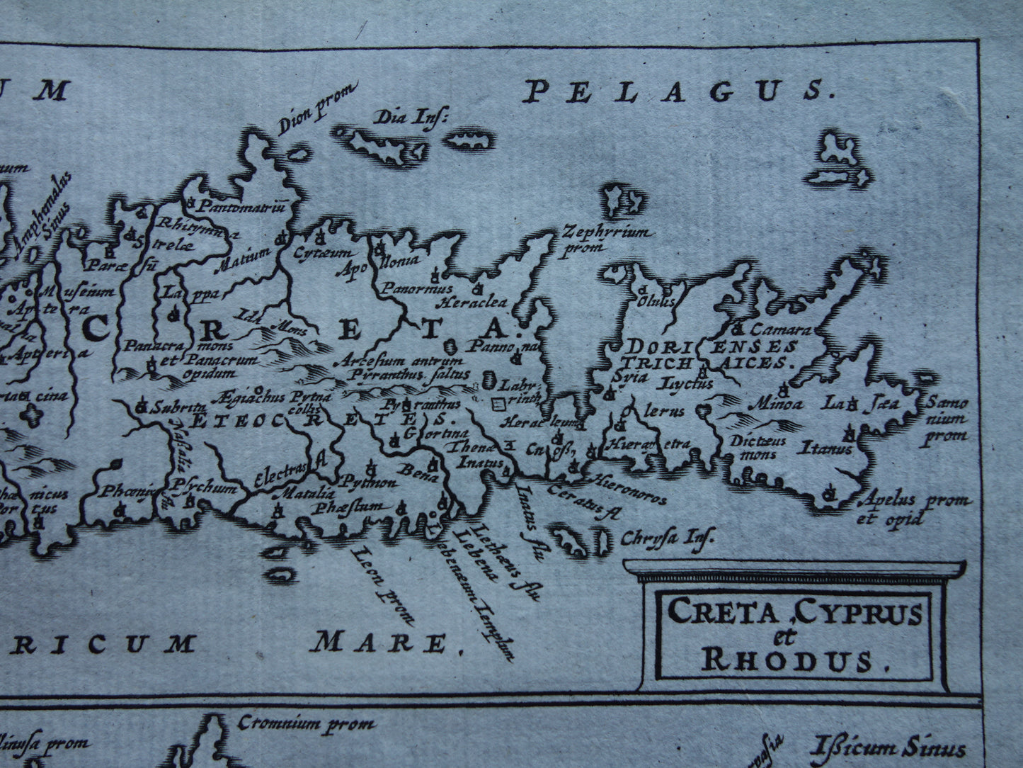 360+ jaar oude kaart van Kreta en Cyprus 1661 originele antieke landkaart klein formaat