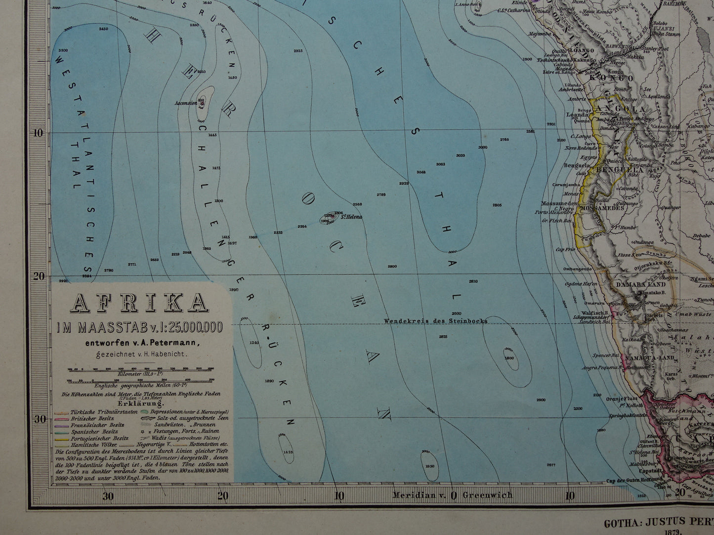 Antique map of Africa in 1879 Original 145+ year old hand-colored map of the African continent