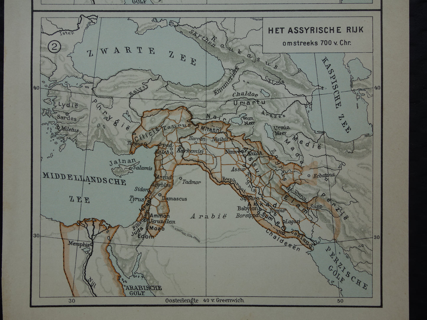 Old map of Assyria from 1933 small original vintage Dutch history map of Babylonia and Assyrian Empire
