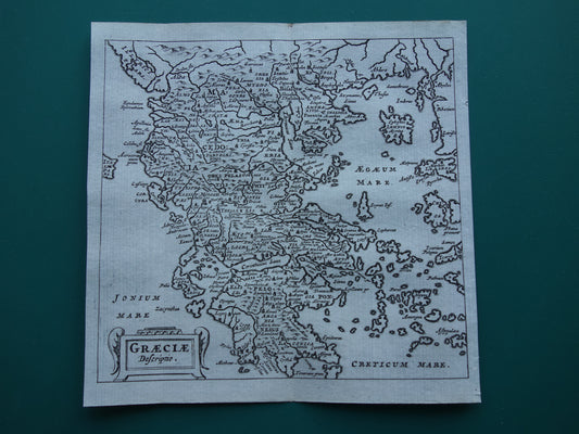 360+ jaar oude landkaart van Griekenland 1661 originele antieke kaart Griekenland klein formaat - Graeciae Descriptio Cluver