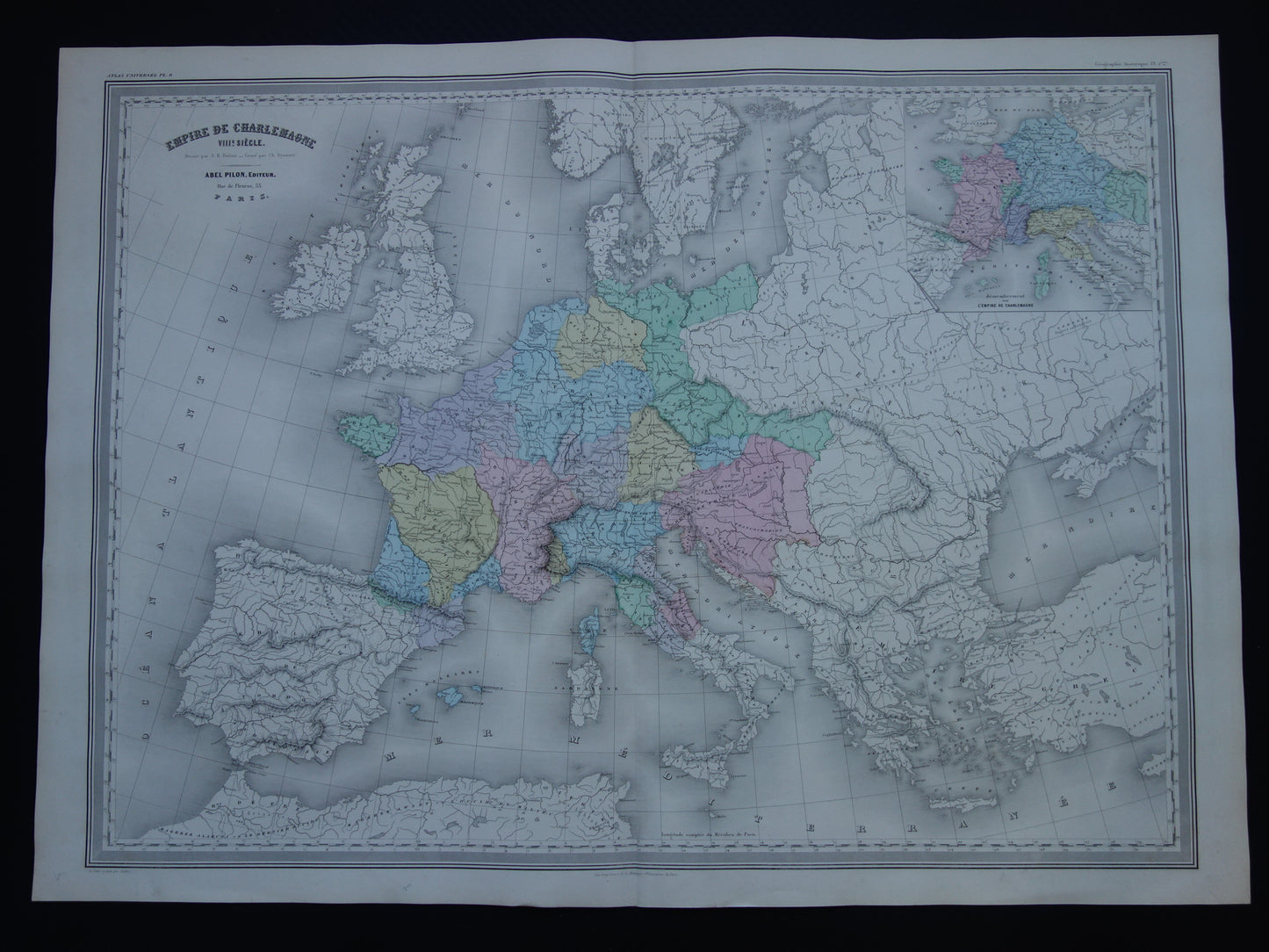 Kaart van Europa Karel de Grote Antieke landkaart Europees continent 8e eeuw Keizer Karel vintage kaarten
