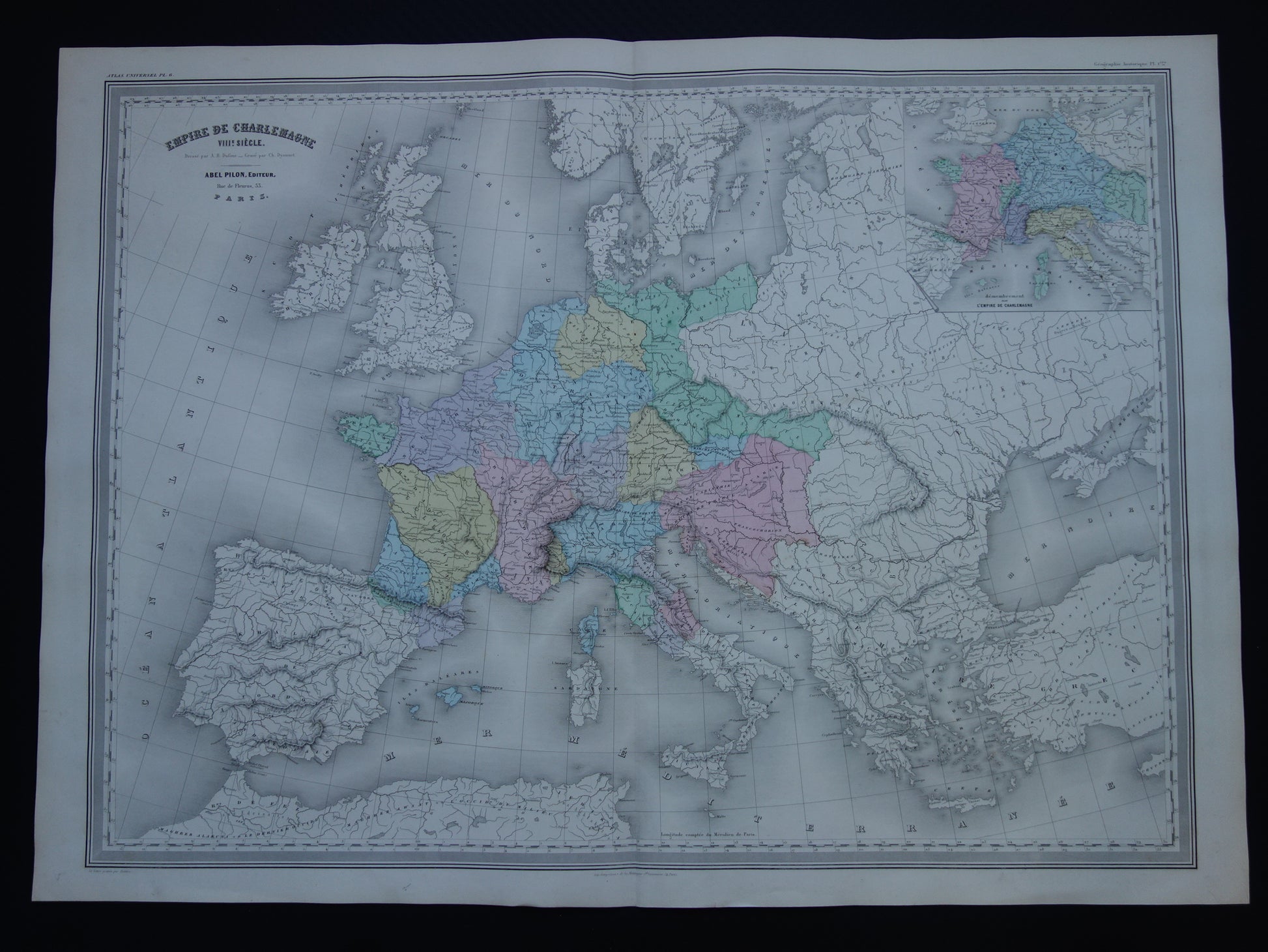 Kaart van Europa Karel de Grote Antieke landkaart Europees continent 8e eeuw Keizer Karel vintage kaarten