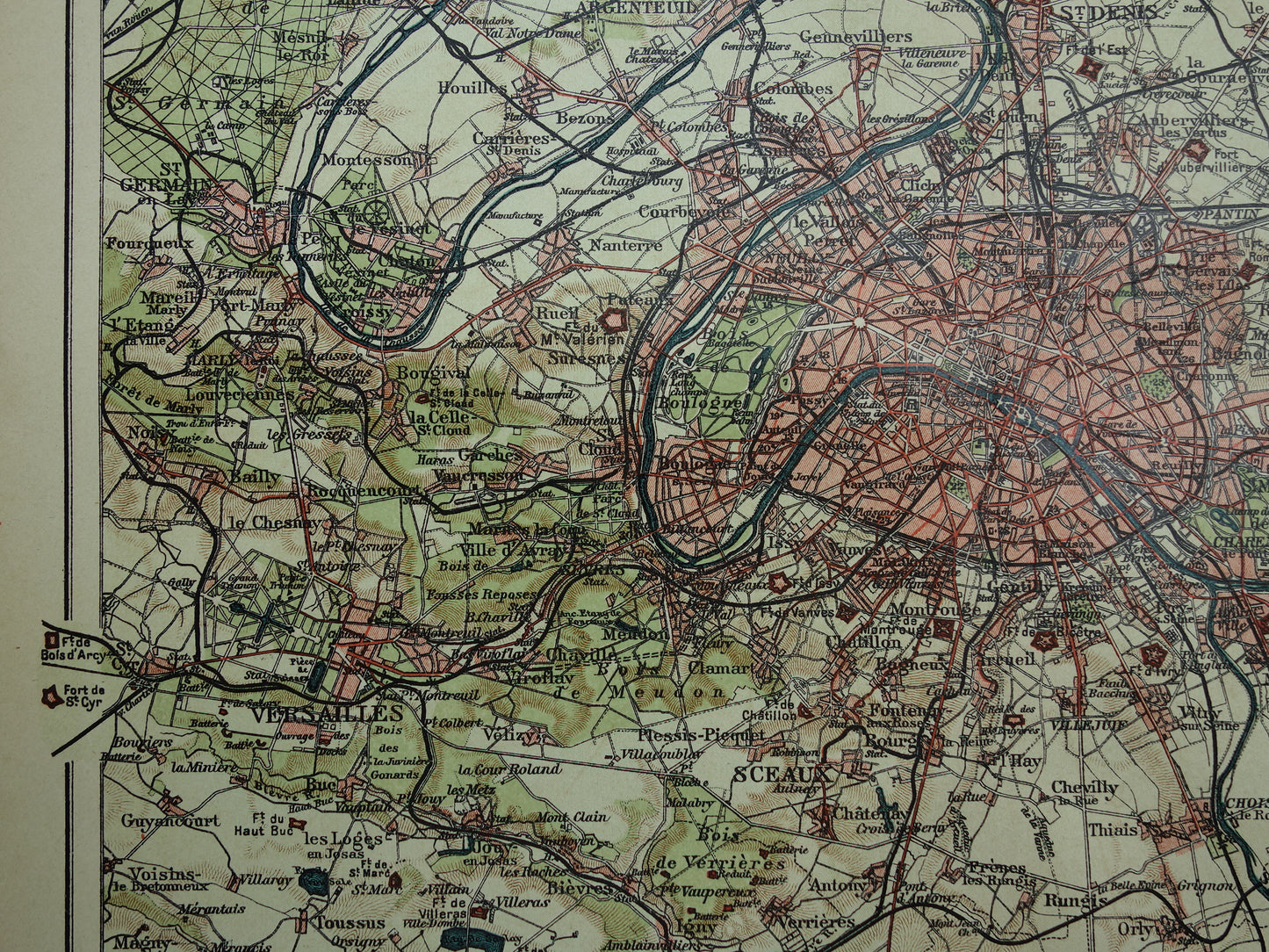 PARIS old map Original antique Dutch map of Paris and surroundings from 1910 vintage historical maps