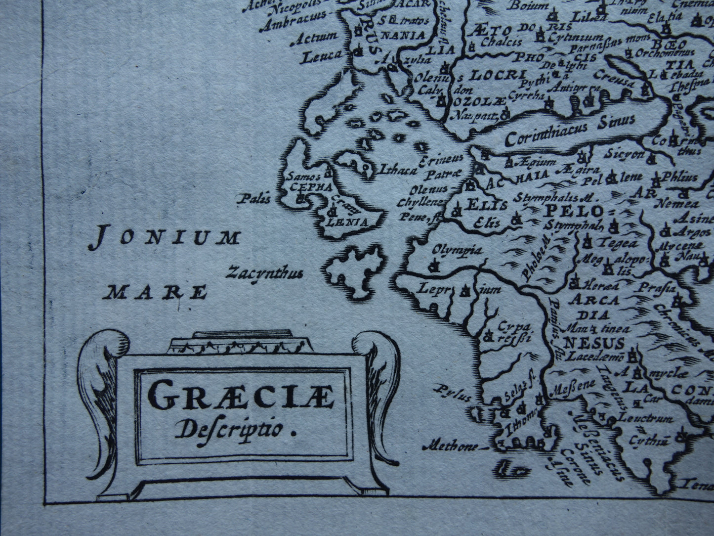 360+ Year Old Map of Greece 1661 Original Antique Map Greece Small Format - Graeciae Descriptio Cluver