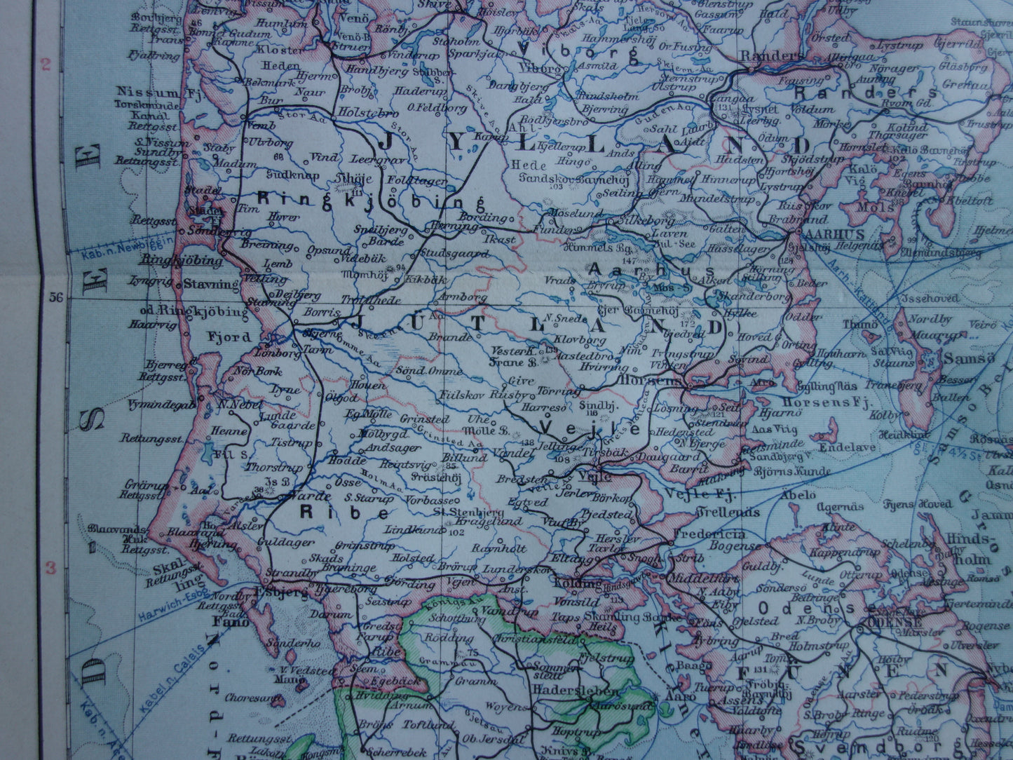 DENMARK old map of Denmark from 1913 original antique map