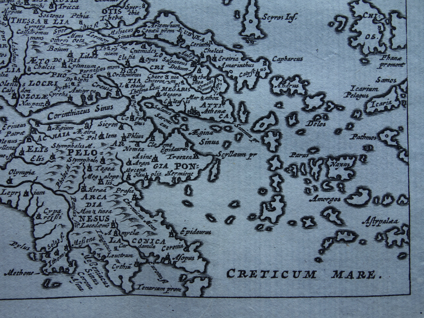 360+ Year Old Map of Greece 1661 Original Antique Map Greece Small Format - Graeciae Descriptio Cluver
