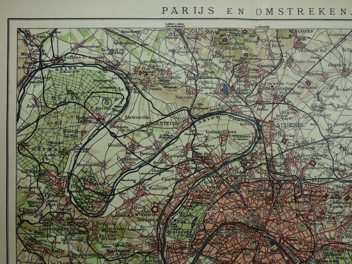 PARIS old map Original antique Dutch map of Paris and surroundings from 1910 vintage historical maps