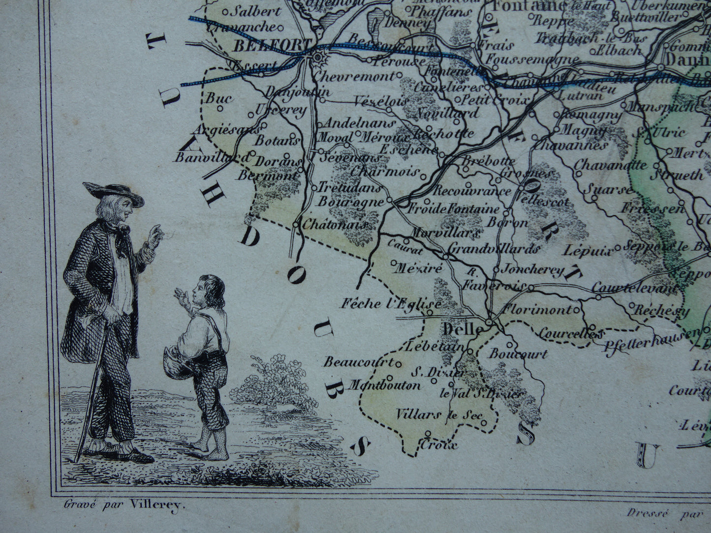 Old map of Haut-Rhin department France Alsace from 1856 original antique hand-colored map Colmar