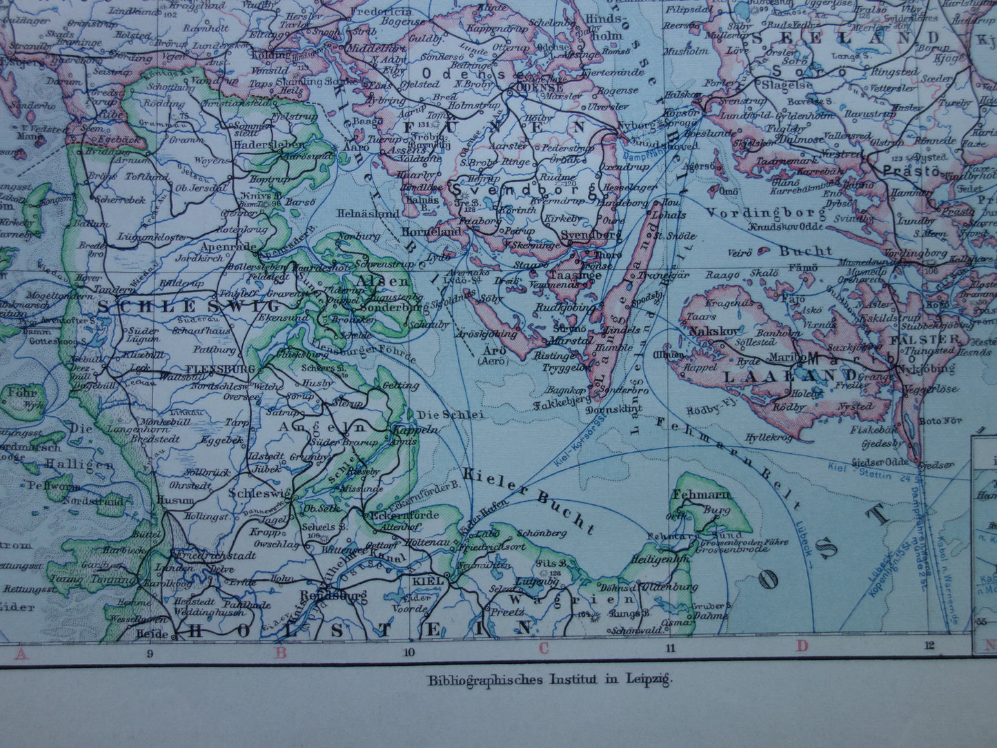 DENMARK old map of Denmark from 1913 original antique map
