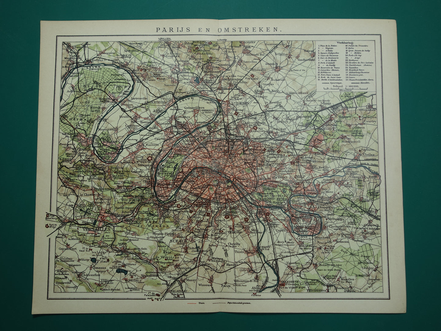 PARIS old map Original antique Dutch map of Paris and surroundings from 1910 vintage historical maps