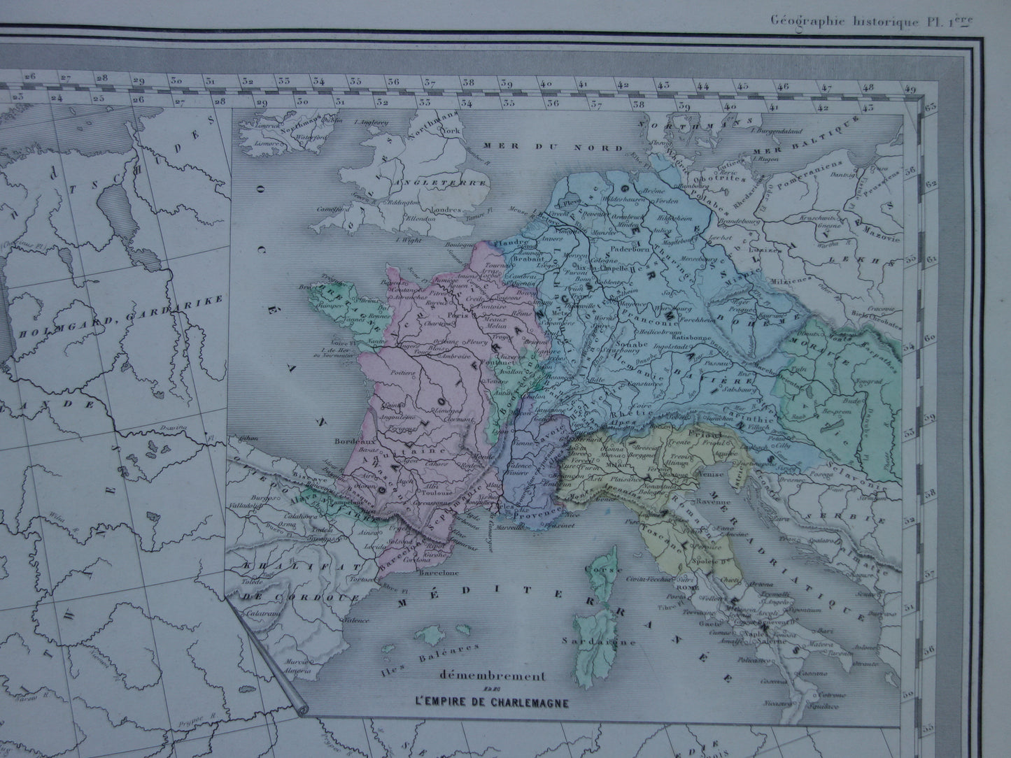 Map of Europe Charlemagne Antique map European continent 8th century Emperor Charles vintage maps