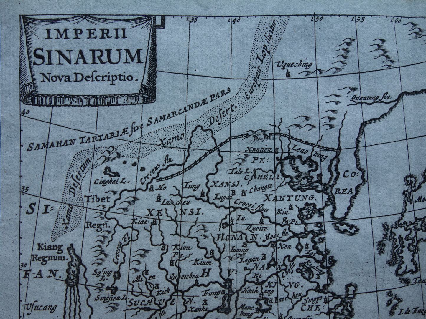 360+ jaar oude kaart van China en Japan 1661 originele antieke landkaart klein formaat
